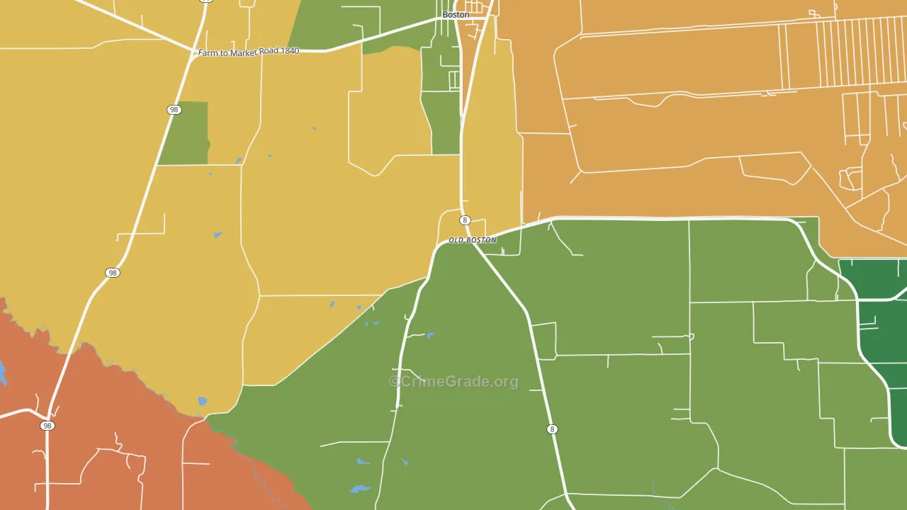 Old Boston, TX Map of Burglary Rates