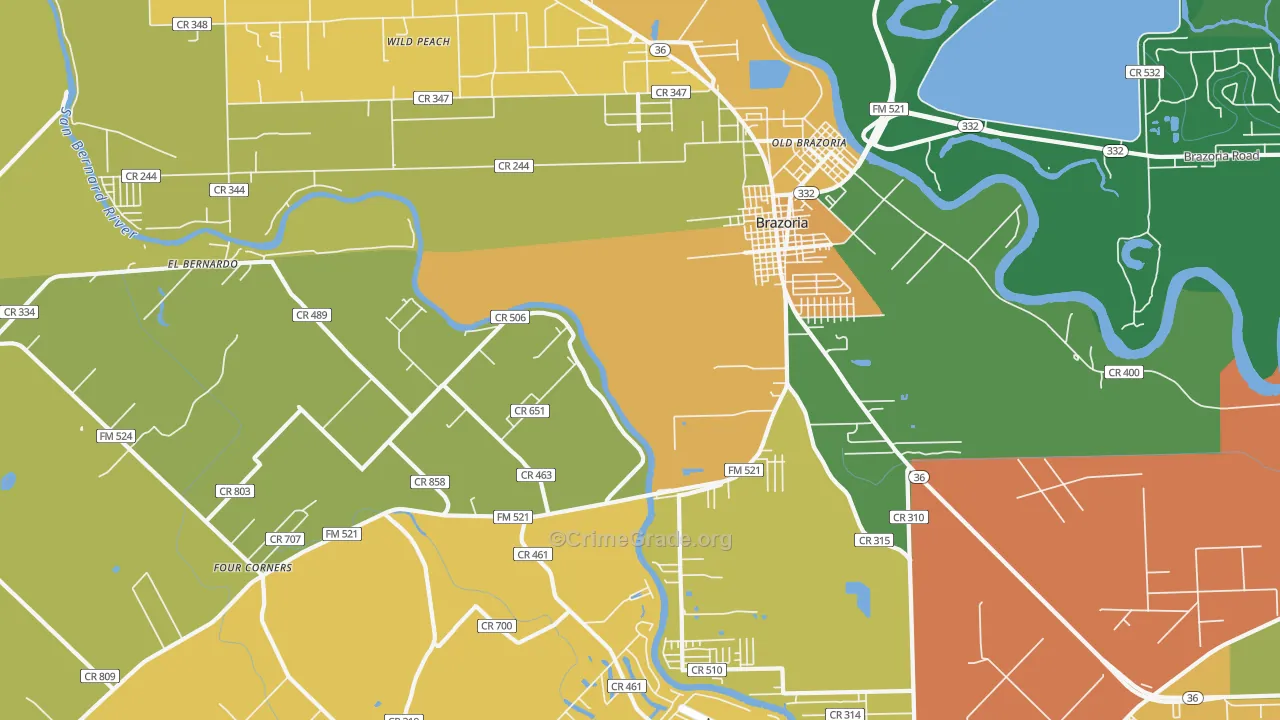 Old Brazoria, TX Map of Burglary Rates