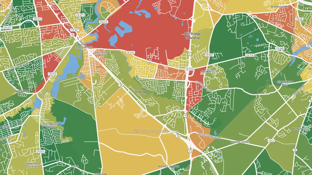 Old Bridge, NJ Map of Burglary Rates