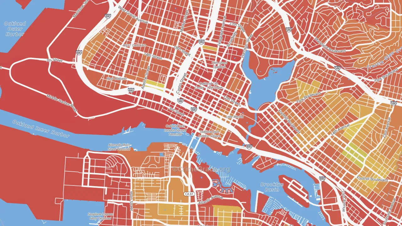 Old City-Produce and Waterfront, Oakland, CA Map of Burglary Rates