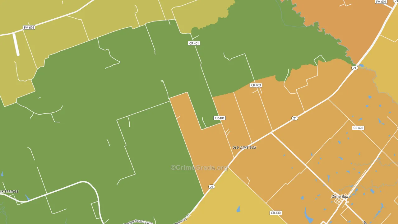 Old Dime Box, TX Map of Burglary Rates