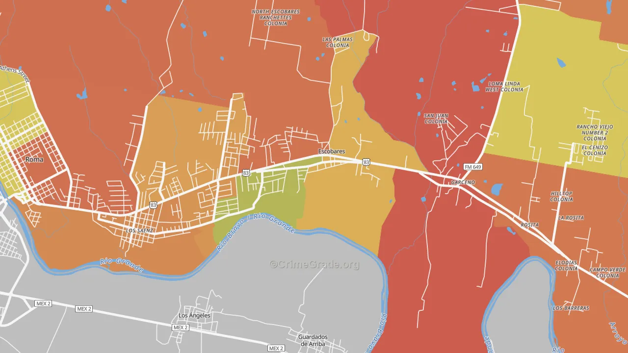 Old Escobares, TX Map of Burglary Rates