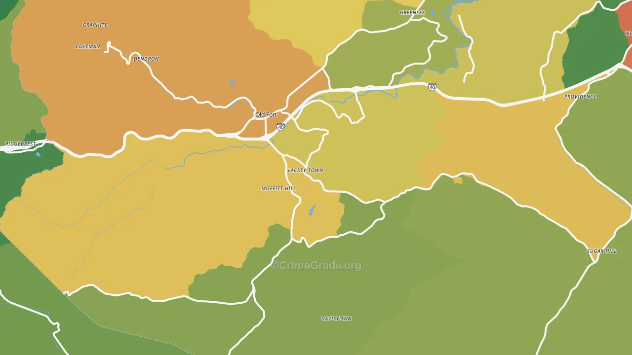 Old Fort, NC Map of Burglary Rates