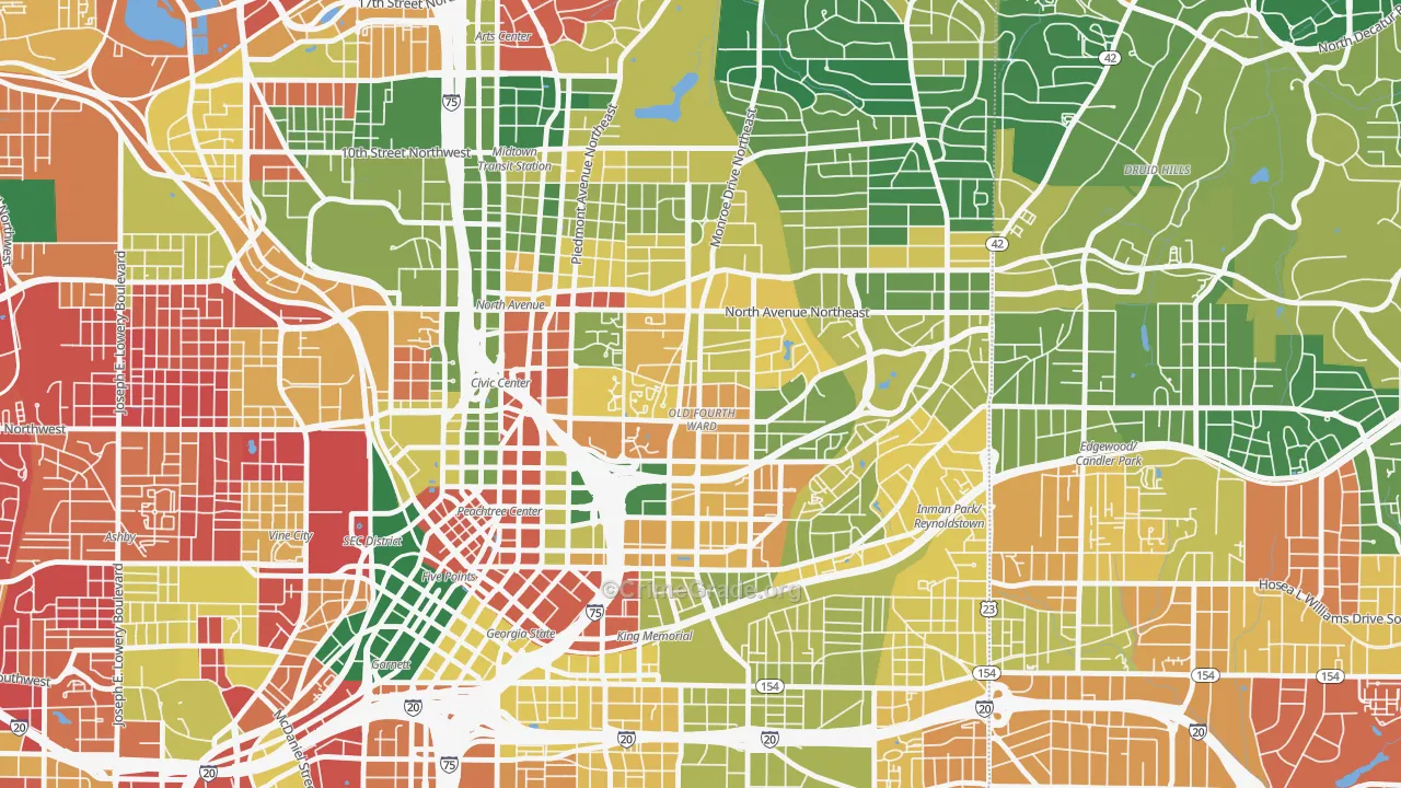 Old Fourth Ward, Atlanta, GA Map of Burglary Rates