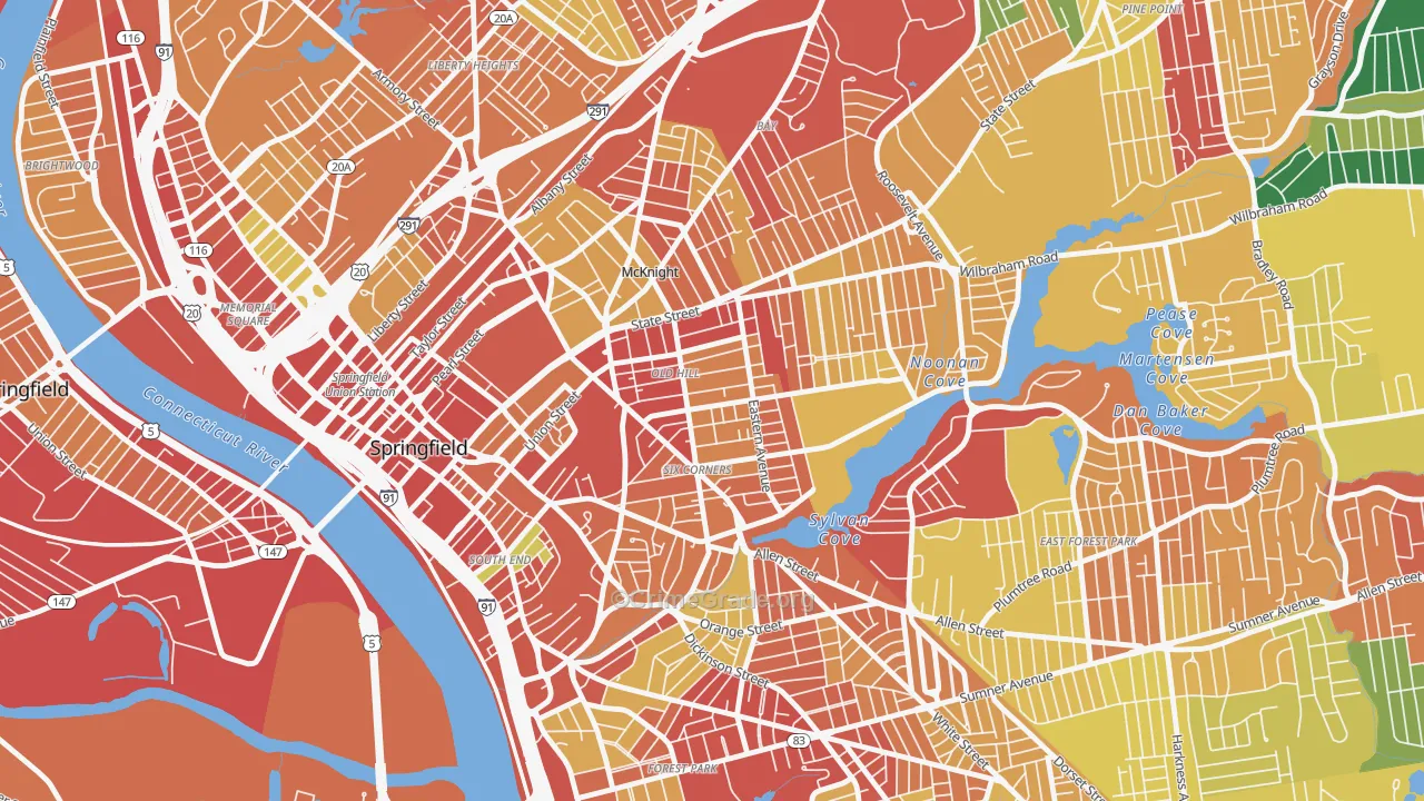 Old Hill, Springfield, MA Map of Burglary Rates