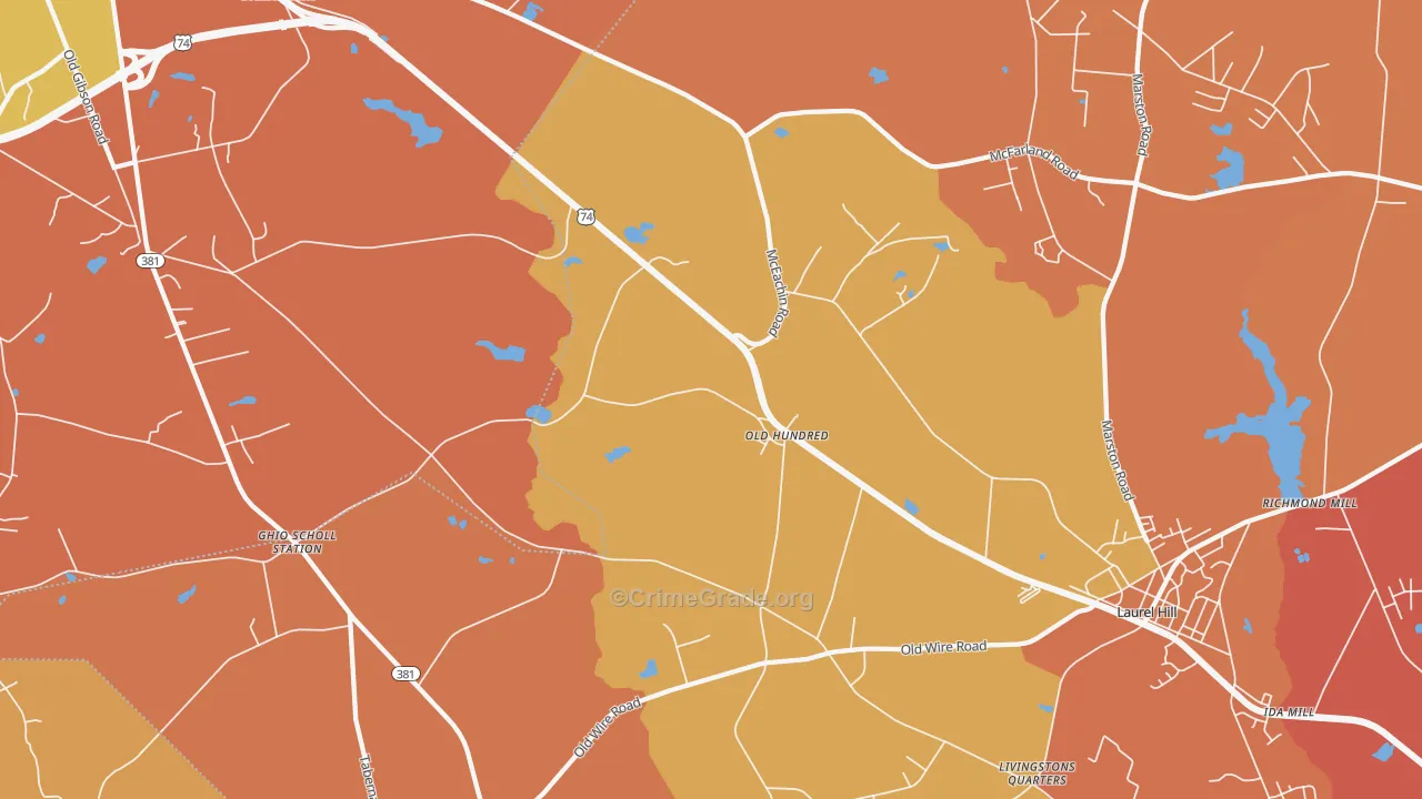 Old Hundred, NC Map of Burglary Rates