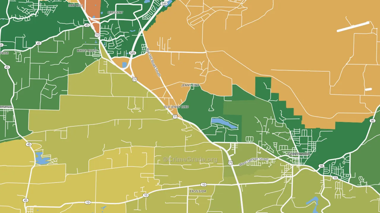 Old Jenny Lind, AR Map of Burglary Rates