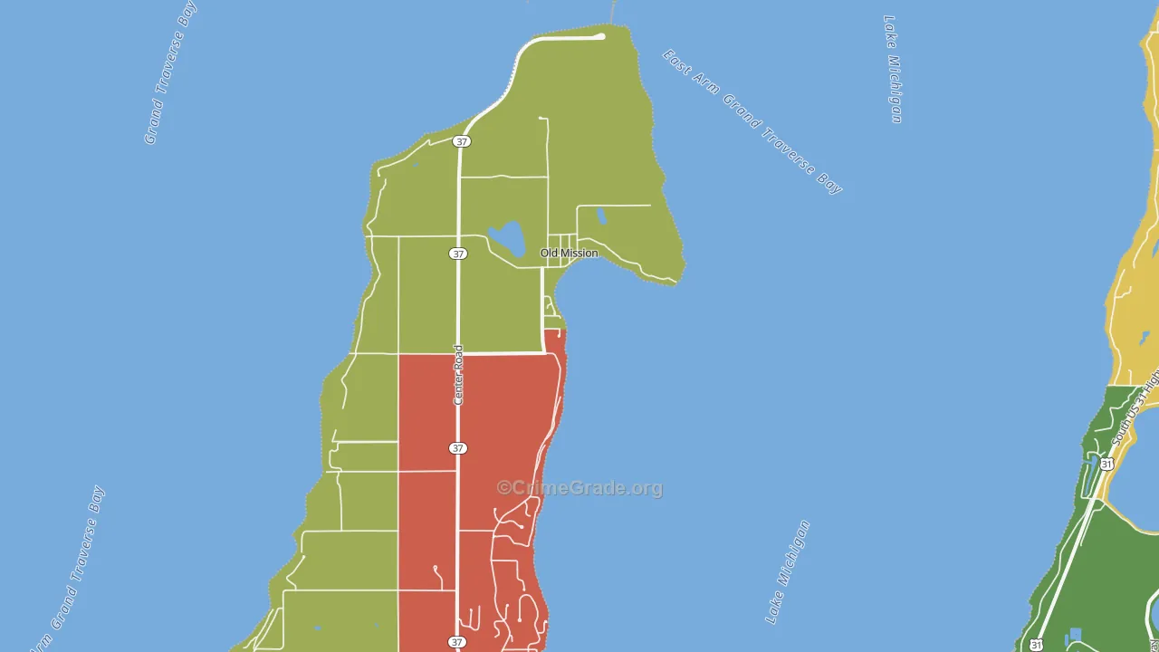 Old Mission, MI Map of Burglary Rates