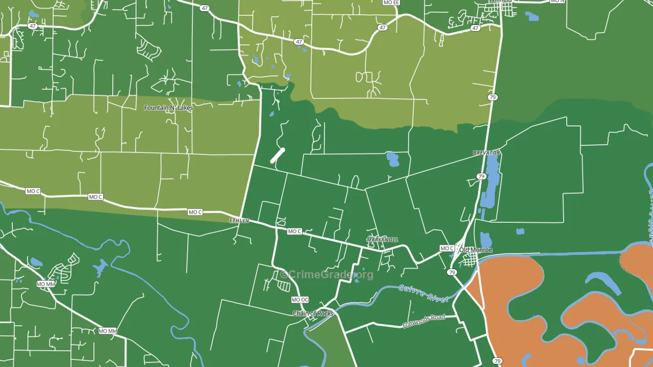 Old Monroe, MO Map of Burglary Rates