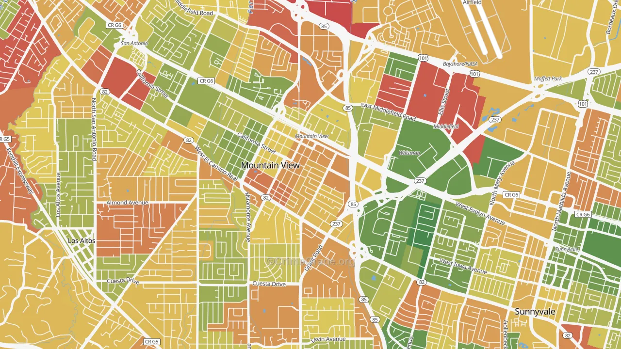 Old Mountain View, Mountain View, CA Map of Burglary Rates