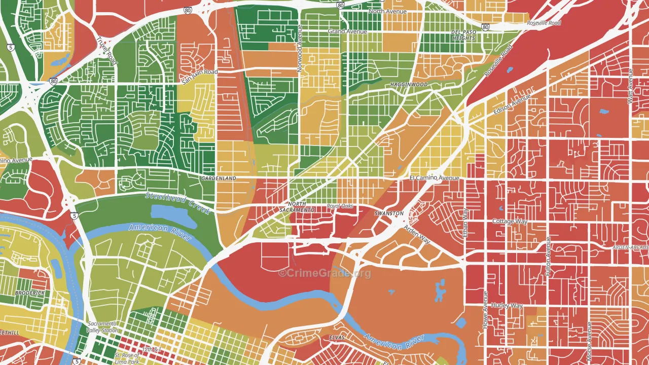 Old North Sacramento, Sacramento, CA Map of Burglary Rates