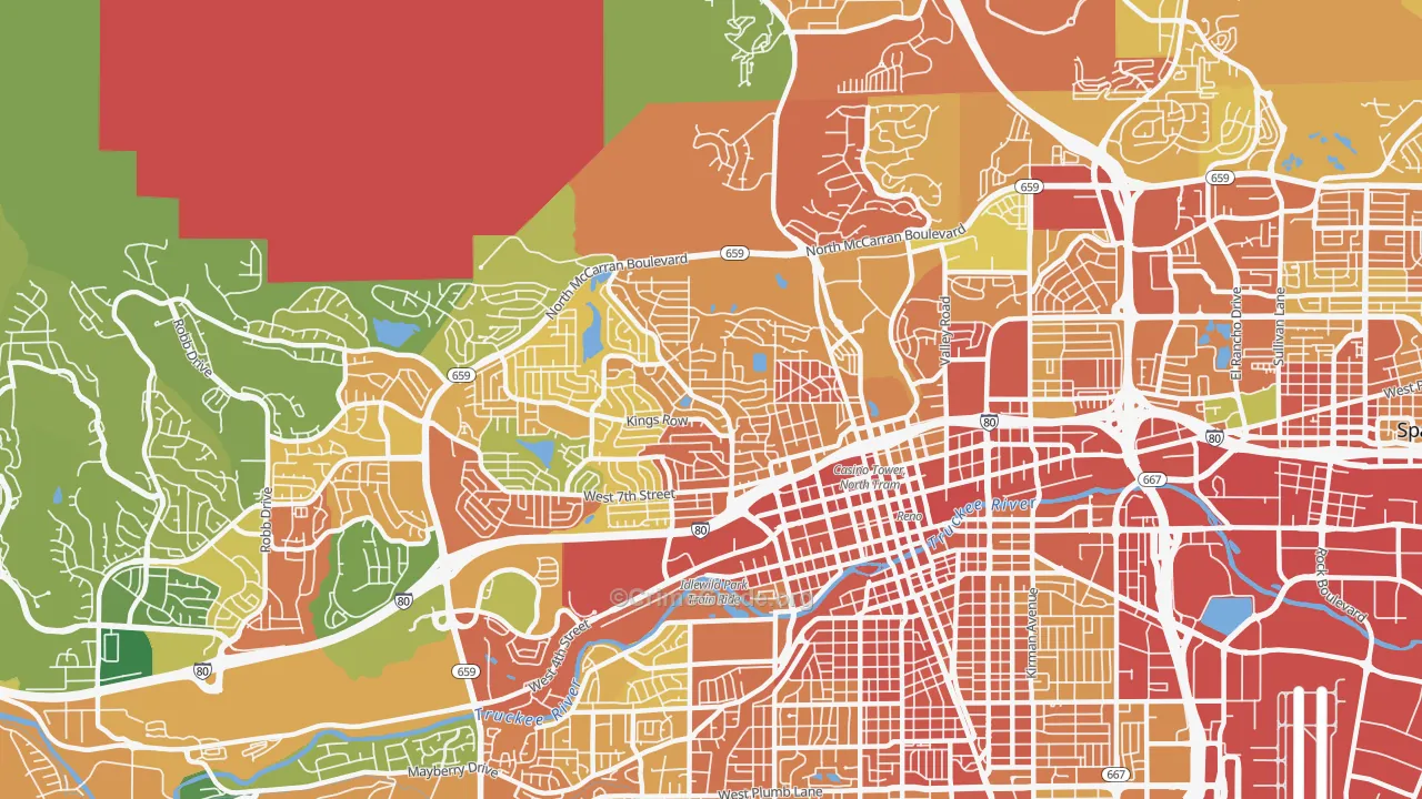 Old Northwest-West University, Reno, NV Map of Burglary Rates