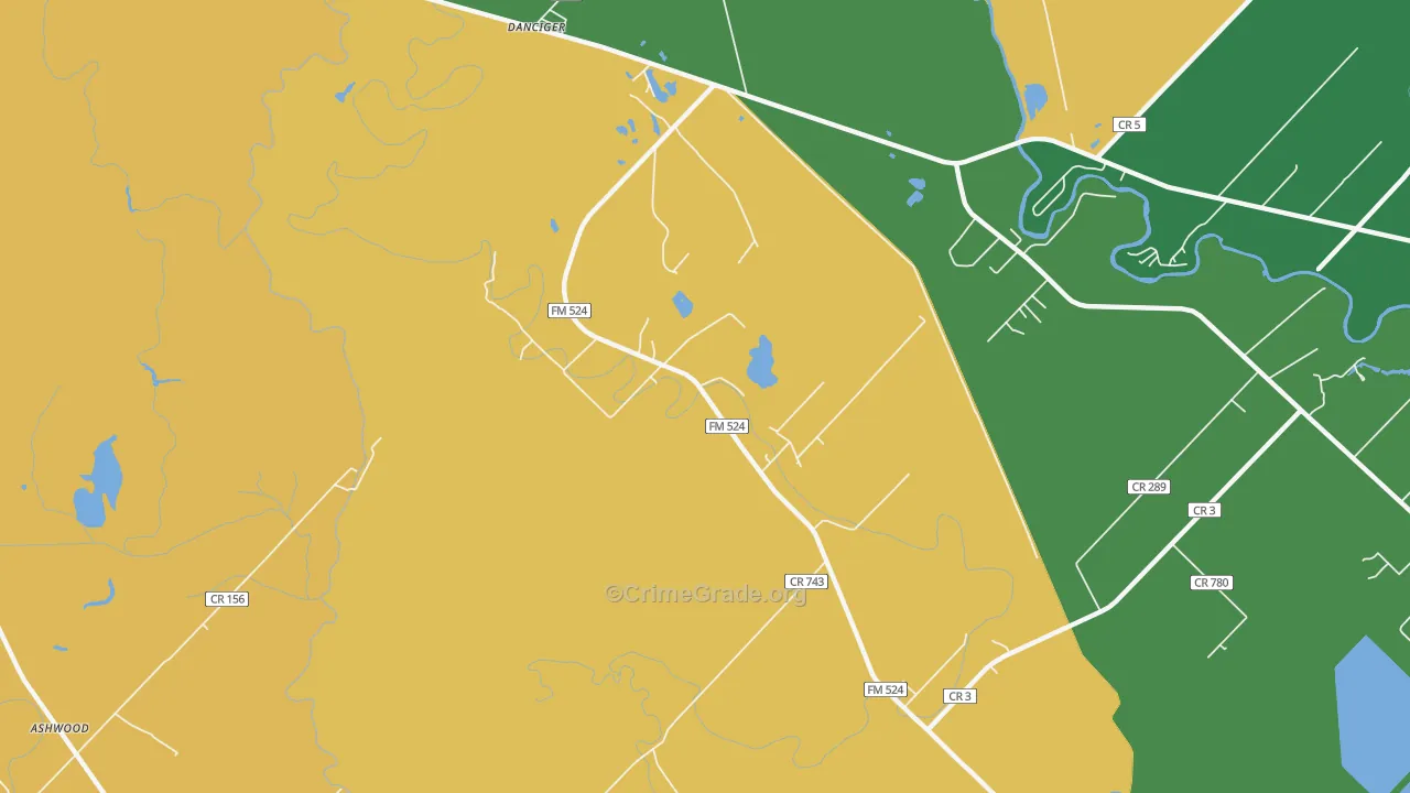Old Ocean, TX Map of Burglary Rates