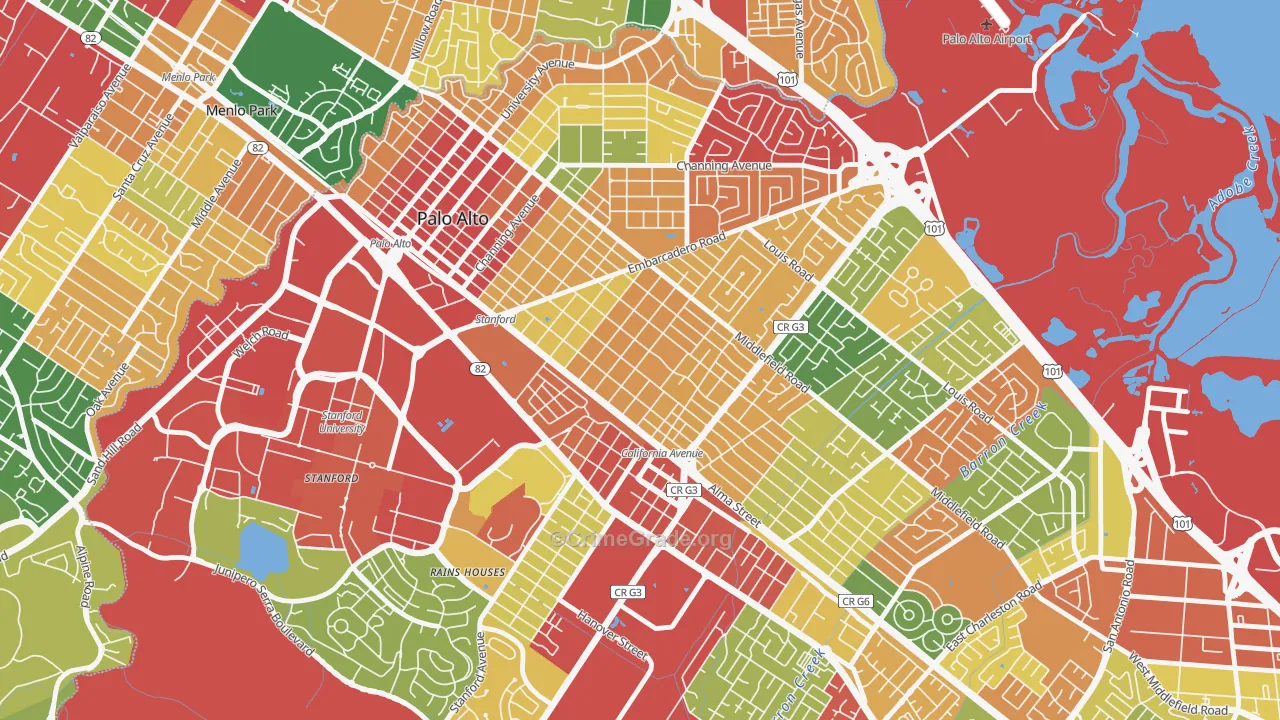 Old Palo Alto, Palo Alto, CA Map of Burglary Rates