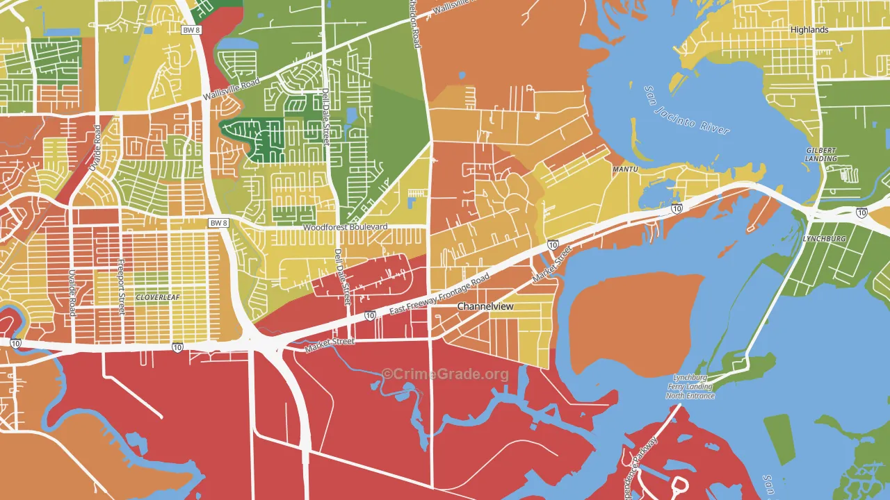 Old River Terrace, Channelview, TX Map of Burglary Rates