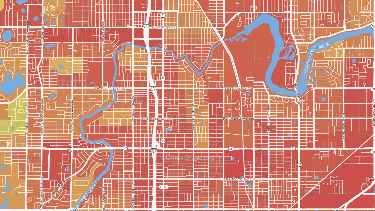 Old Seminol Heights, Tampa, FL Map of Burglary Rates
