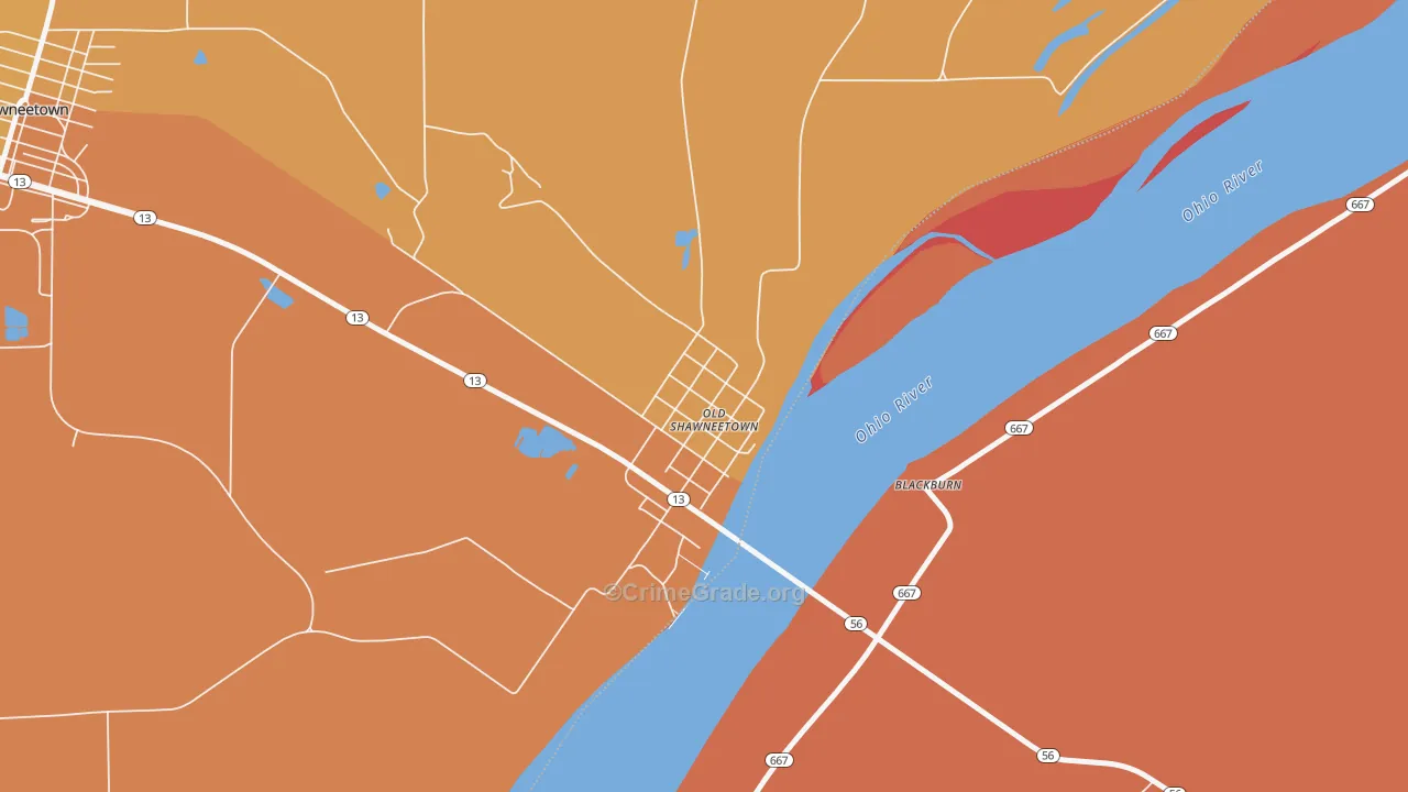 Old Shawneetown, IL Map of Burglary Rates