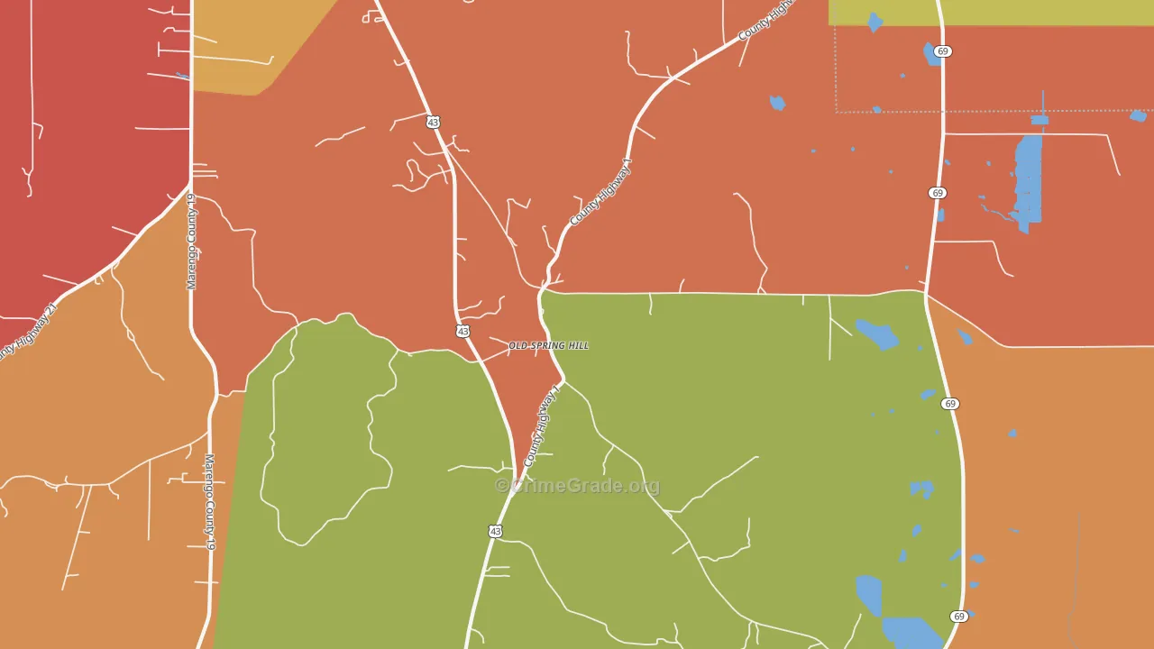 Old Spring Hill, AL Map of Burglary Rates