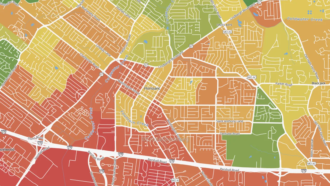 Old Town Florissant, Florissant, MO Map of Burglary Rates