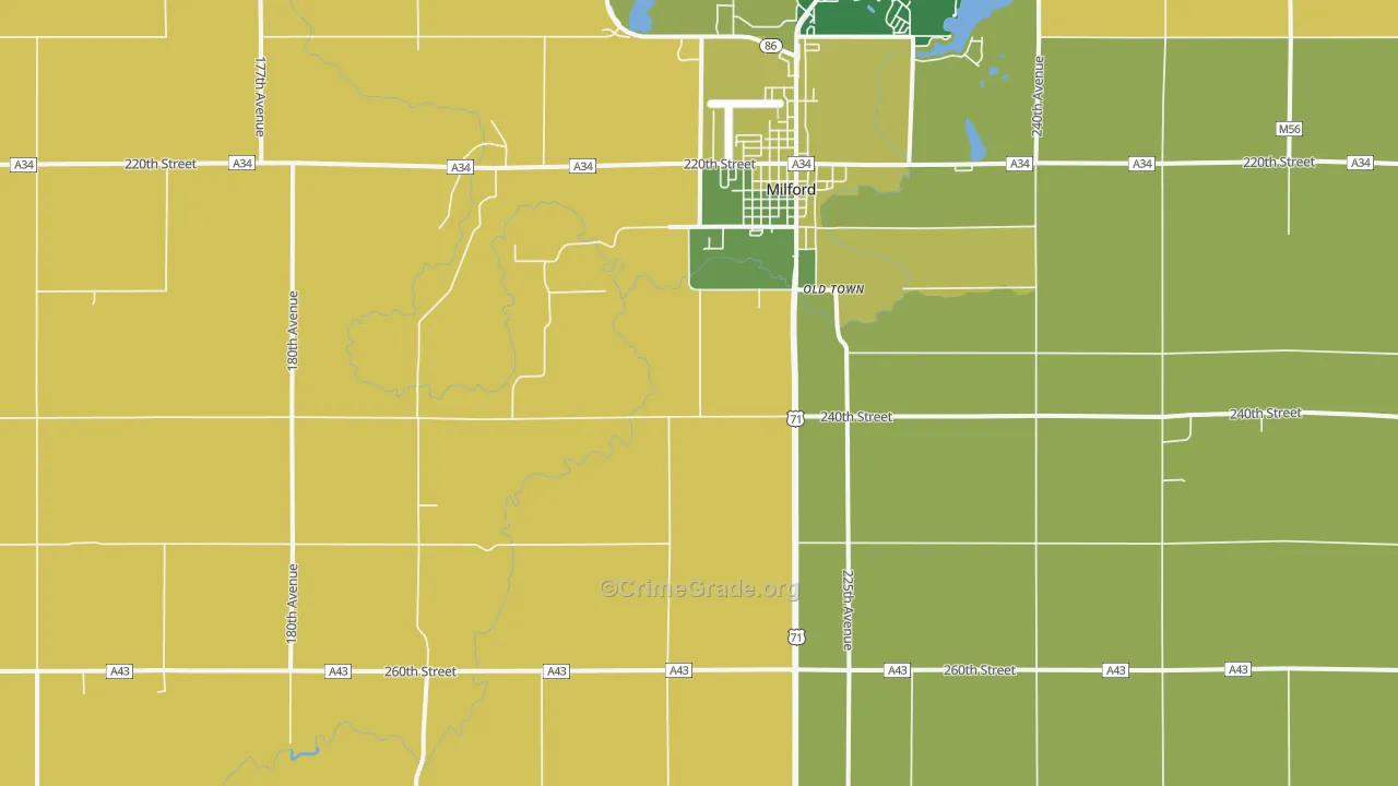 Old Town, IA Map of Burglary Rates