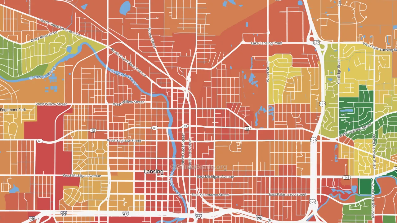 Old Town, Lansing, MI Map of Burglary Rates