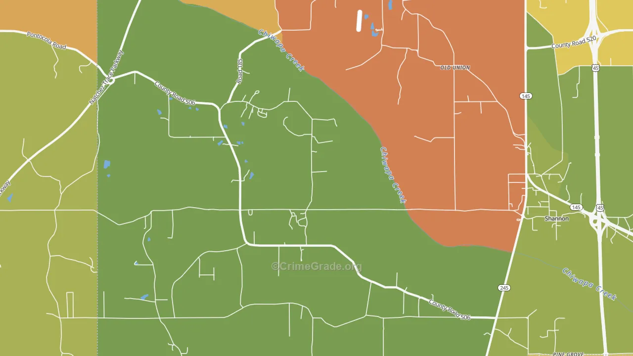 Old Union, MS Map of Burglary Rates