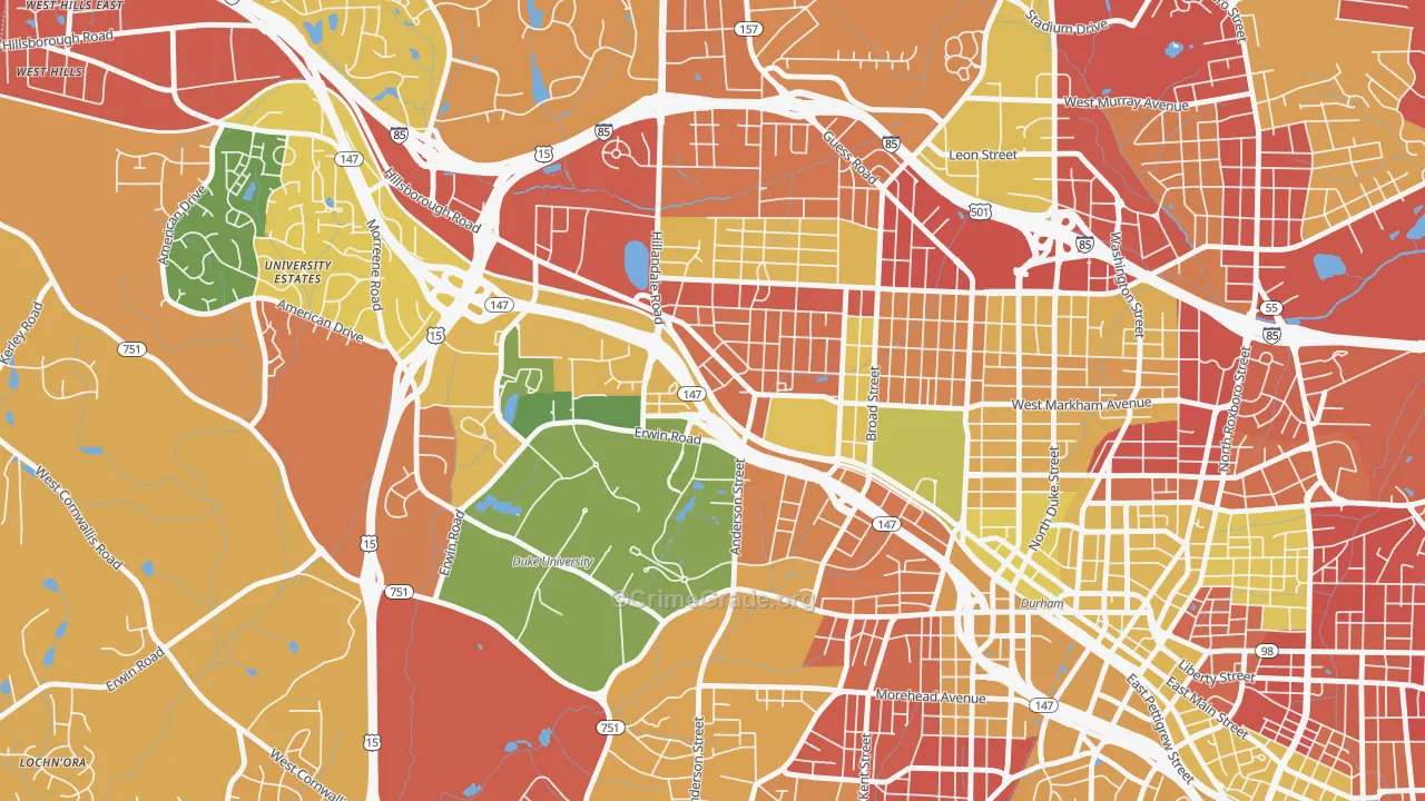Old West Durham, Durham, NC Map of Burglary Rates