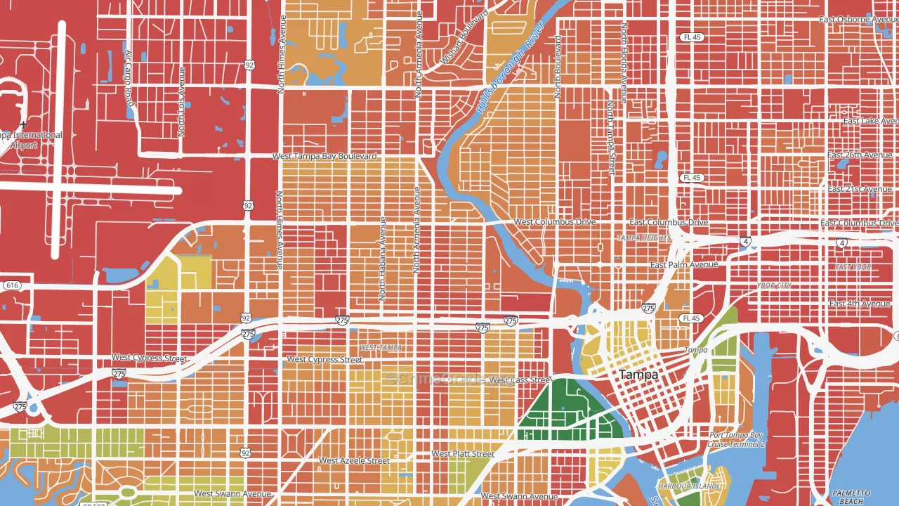 Old West Tampa, Tampa, FL Map of Burglary Rates