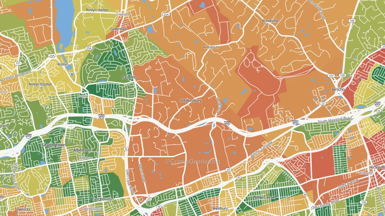 Old Westbury, NY Map of Burglary Rates