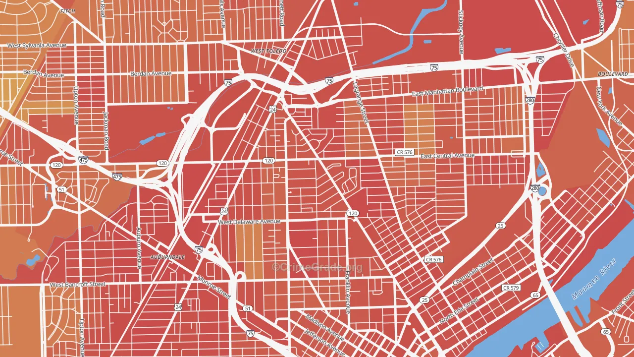 Olde Towne, Toledo, OH Map of Burglary Rates