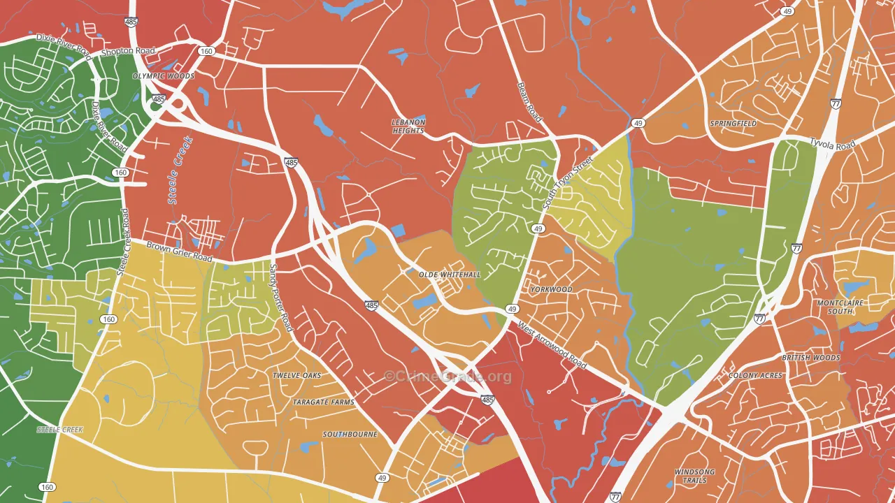 Olde Whitehall, Charlotte, NC Map of Burglary Rates