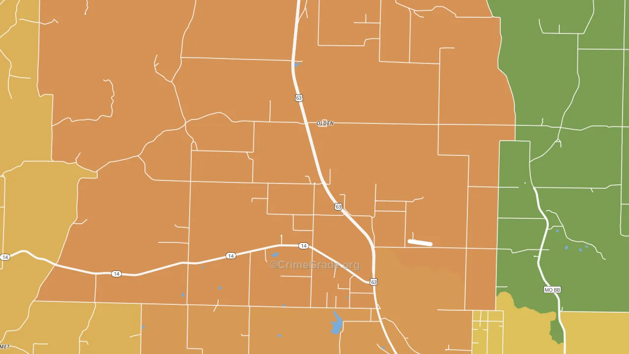 Olden, MO Map of Burglary Rates