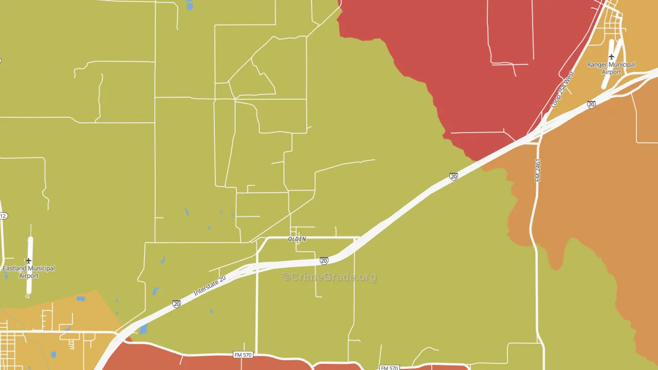 Olden, TX Map of Burglary Rates