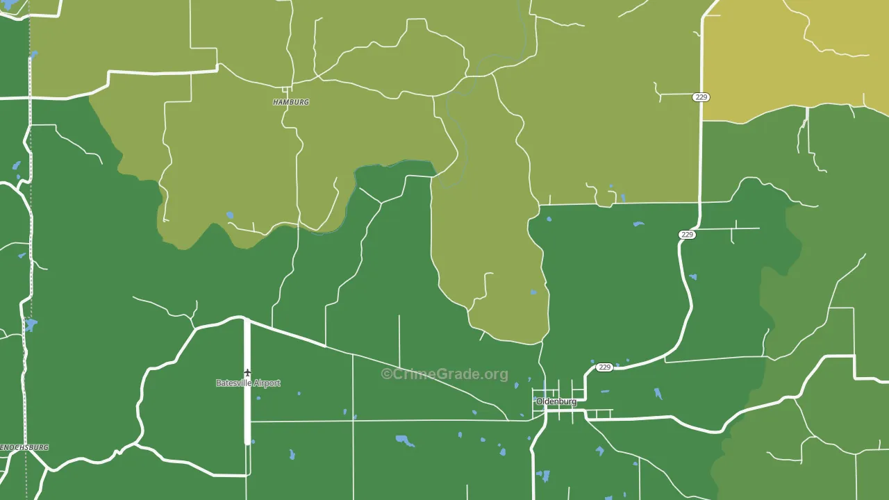 Oldenburg, IN Map of Burglary Rates