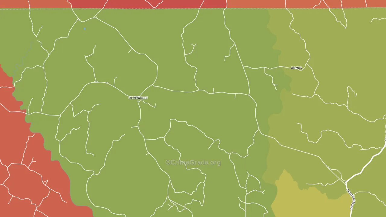 Oldenburg, MS Map of Burglary Rates