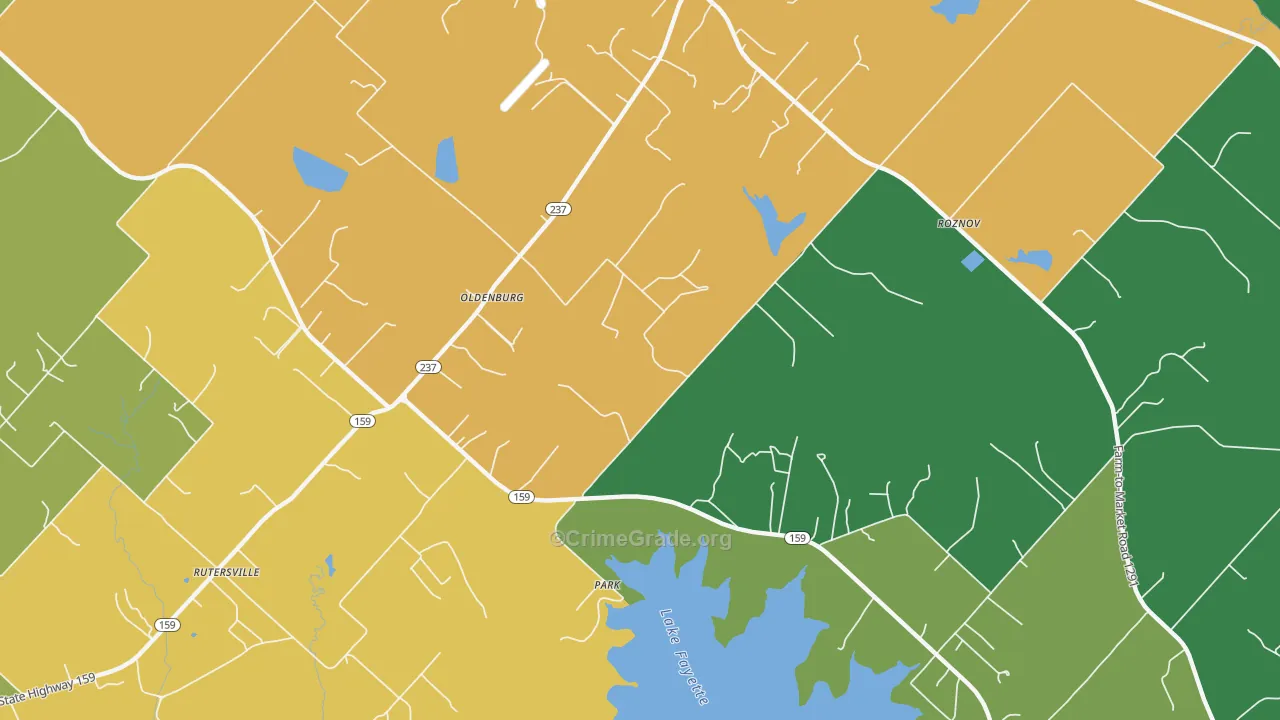 Oldenburg, TX Map of Burglary Rates