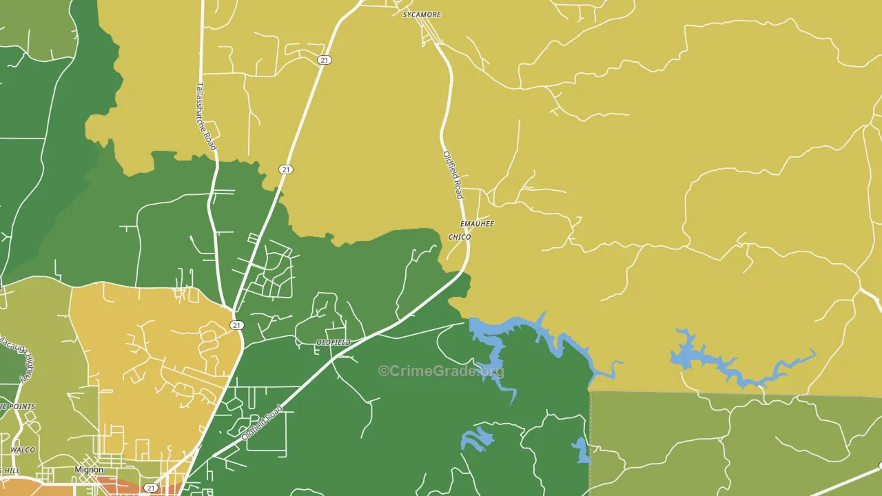 Oldfield, AL Map of Burglary Rates