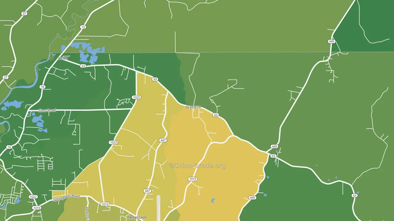 Oldfield, LA Map of Burglary Rates