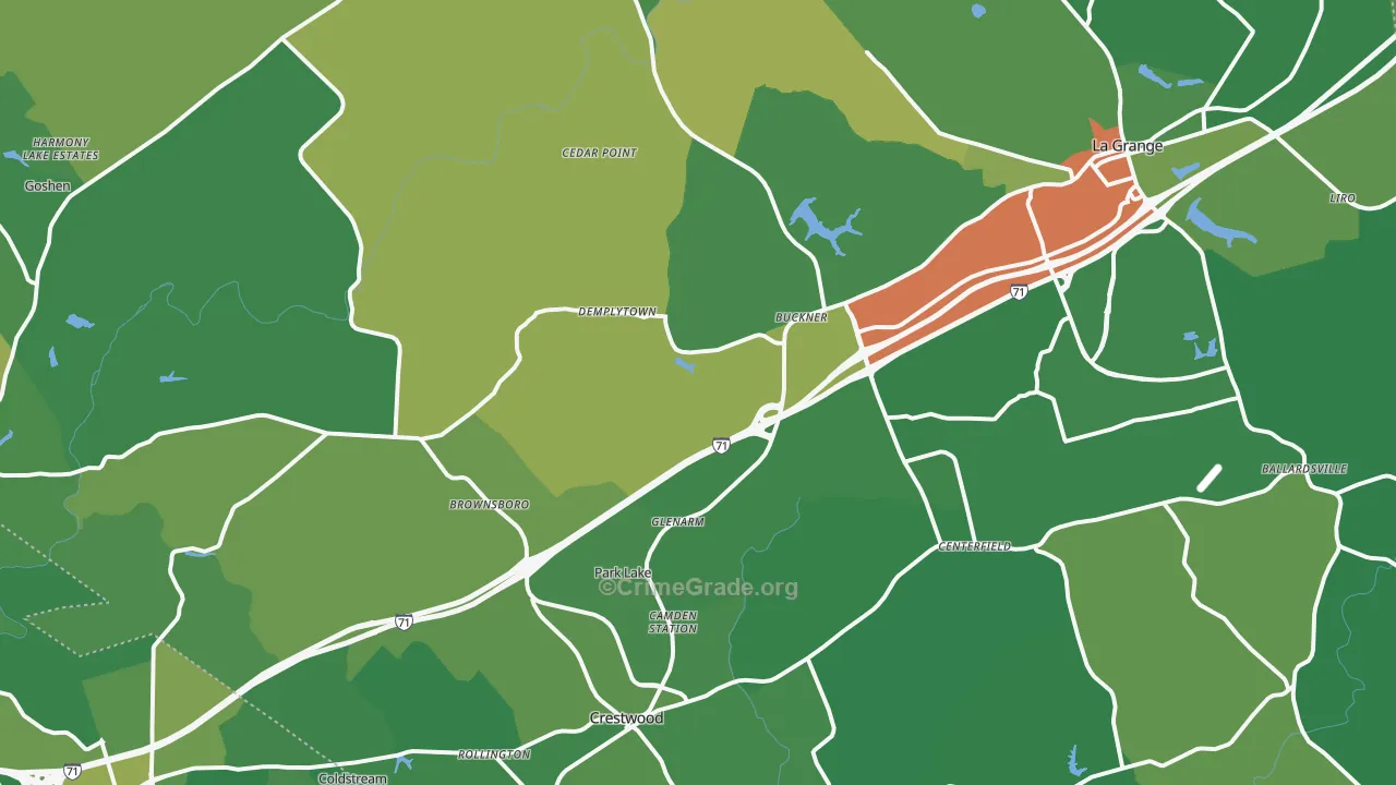 Oldham County, KY Map of Burglary Rates