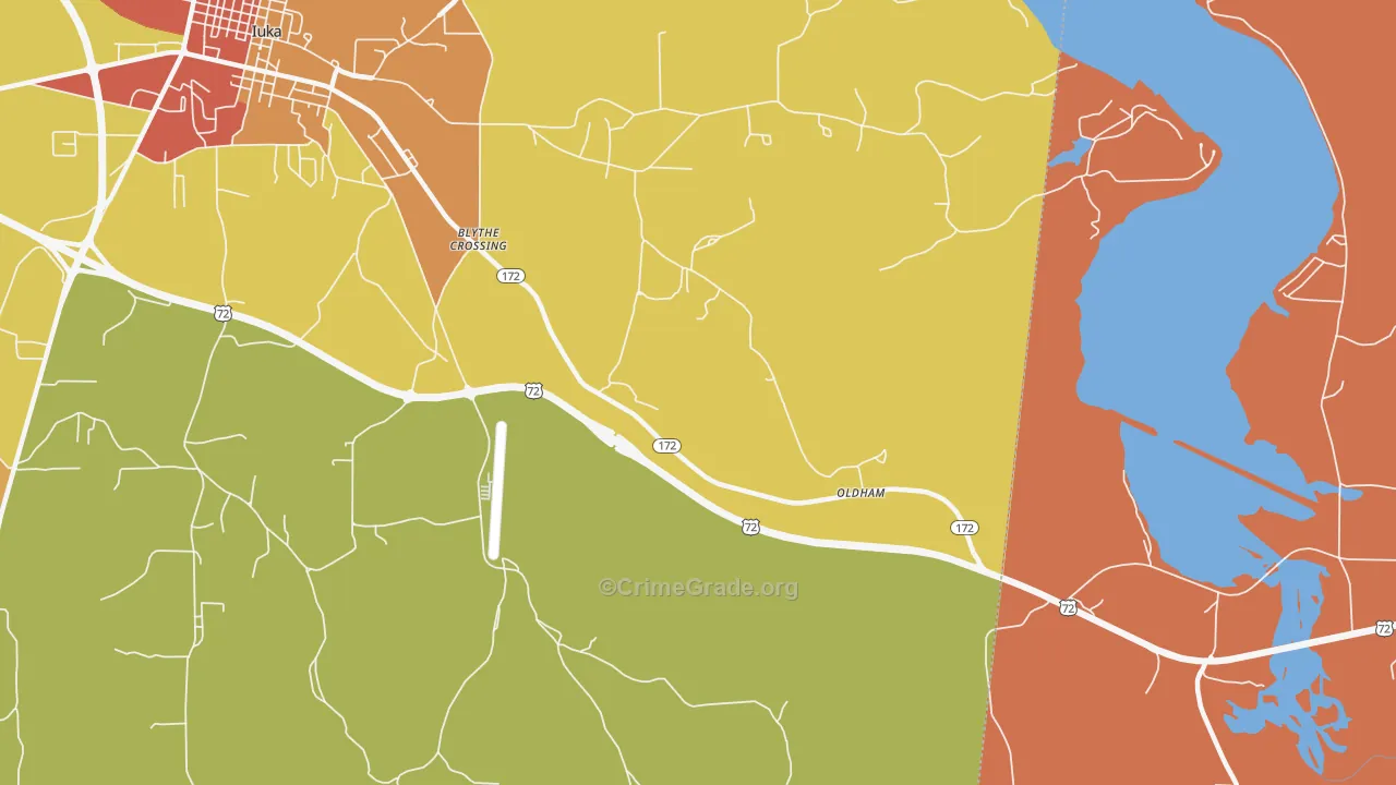 Oldham, MS Map of Burglary Rates