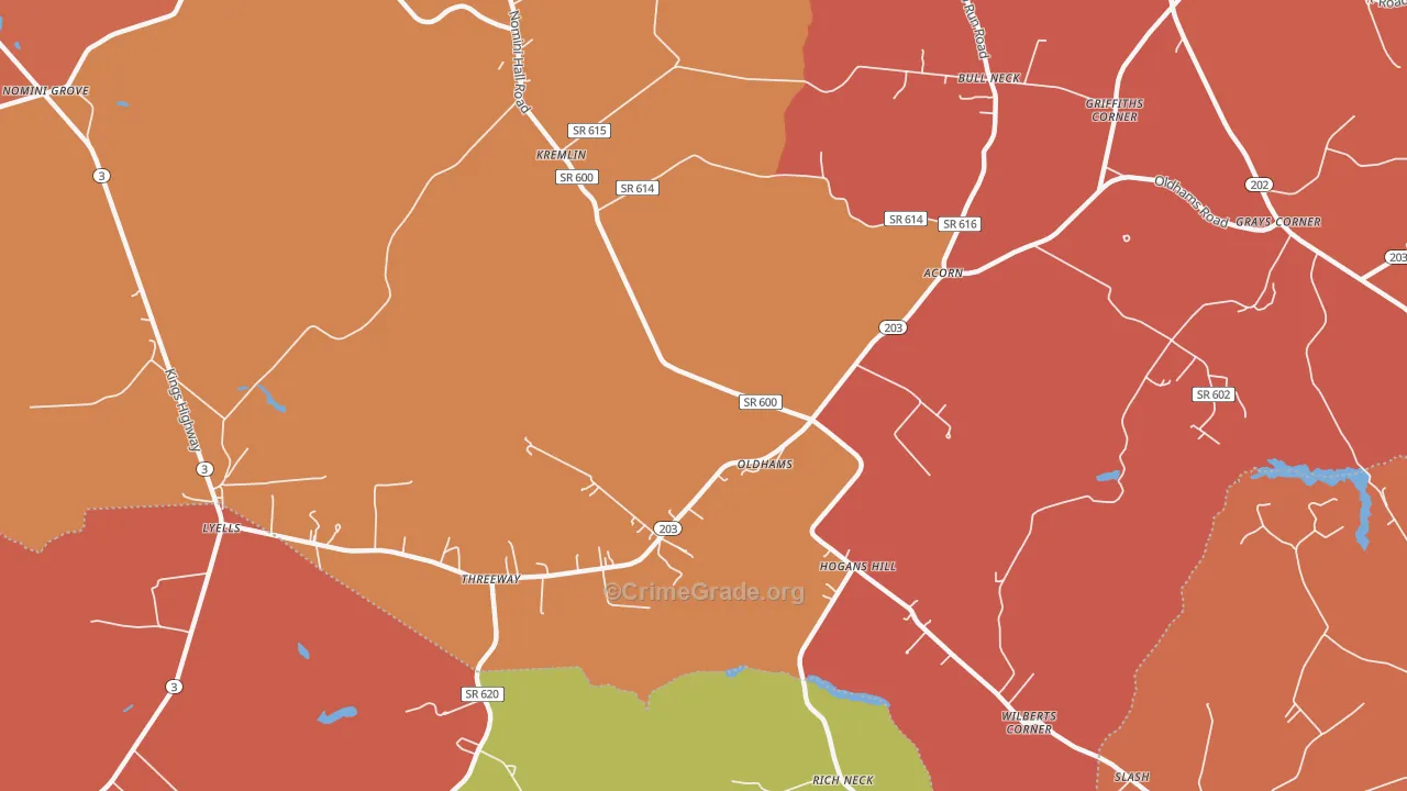 Oldhams, VA Map of Burglary Rates