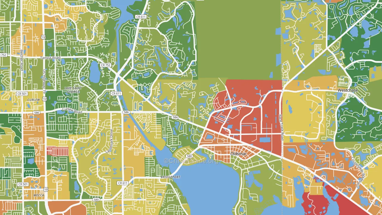 Oldsmar, FL Map of Burglary Rates