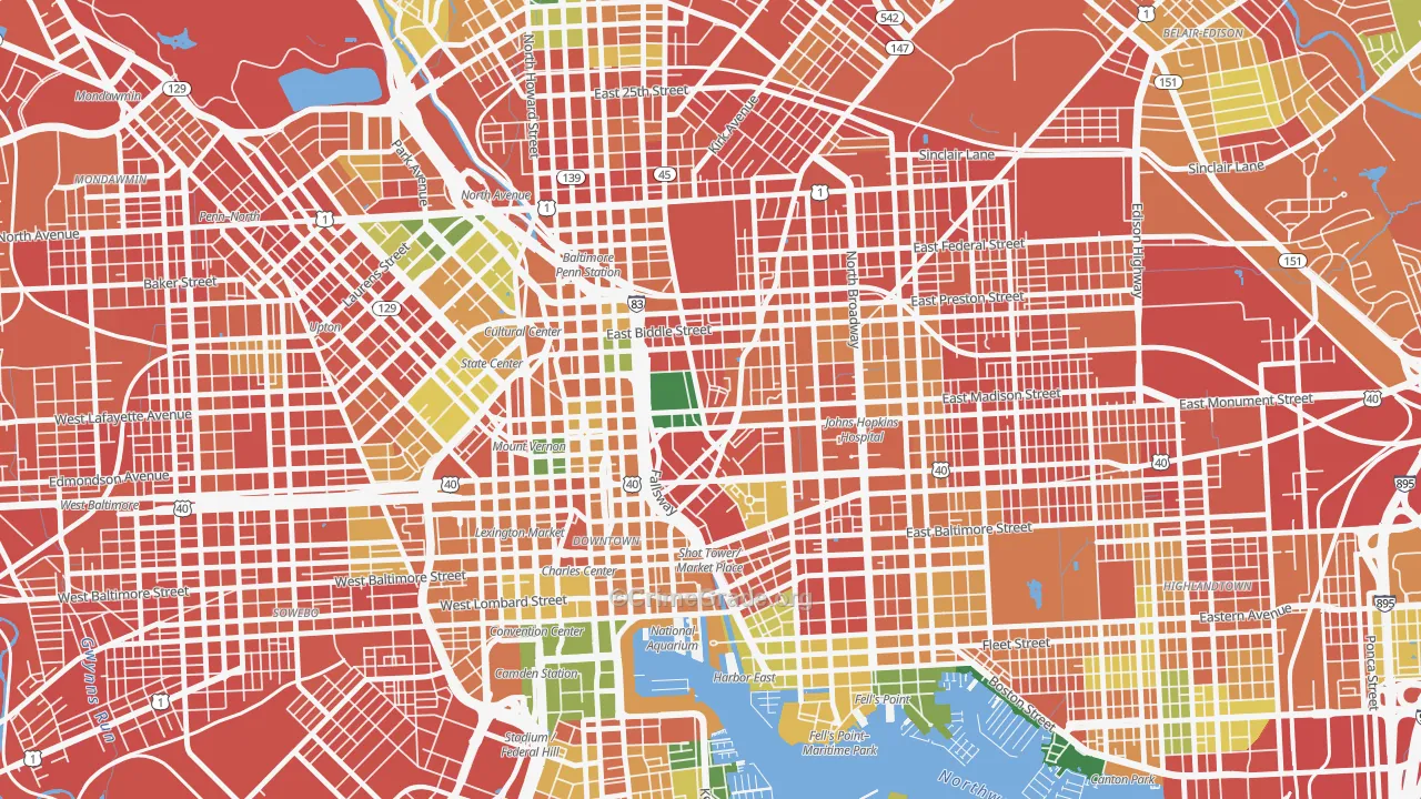 Oldtown, Baltimore, MD Map of Burglary Rates