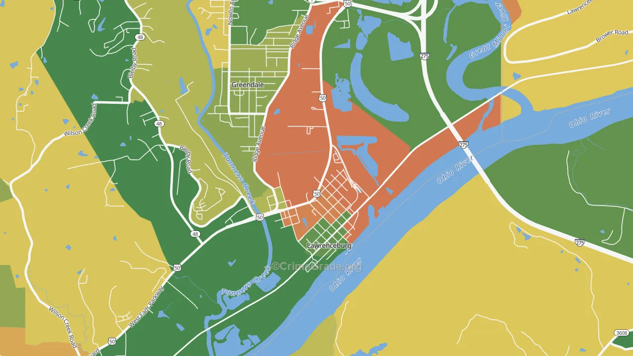 Oldtown, IN Map of Burglary Rates