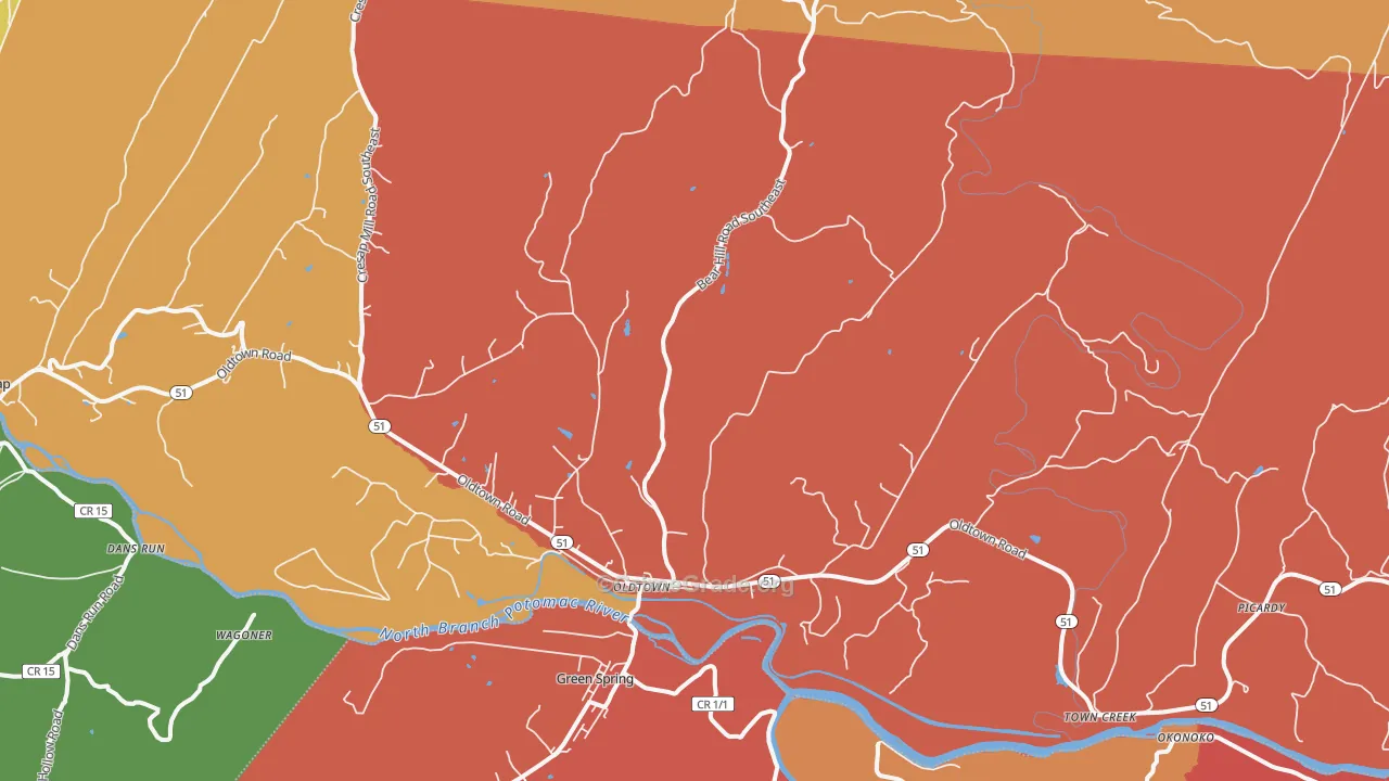 Oldtown, MD Map of Burglary Rates