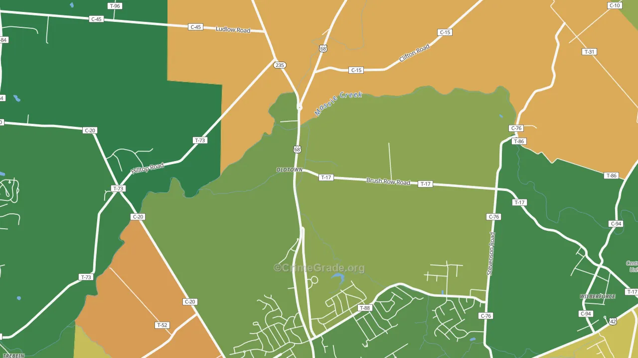 Oldtown, OH Map of Burglary Rates