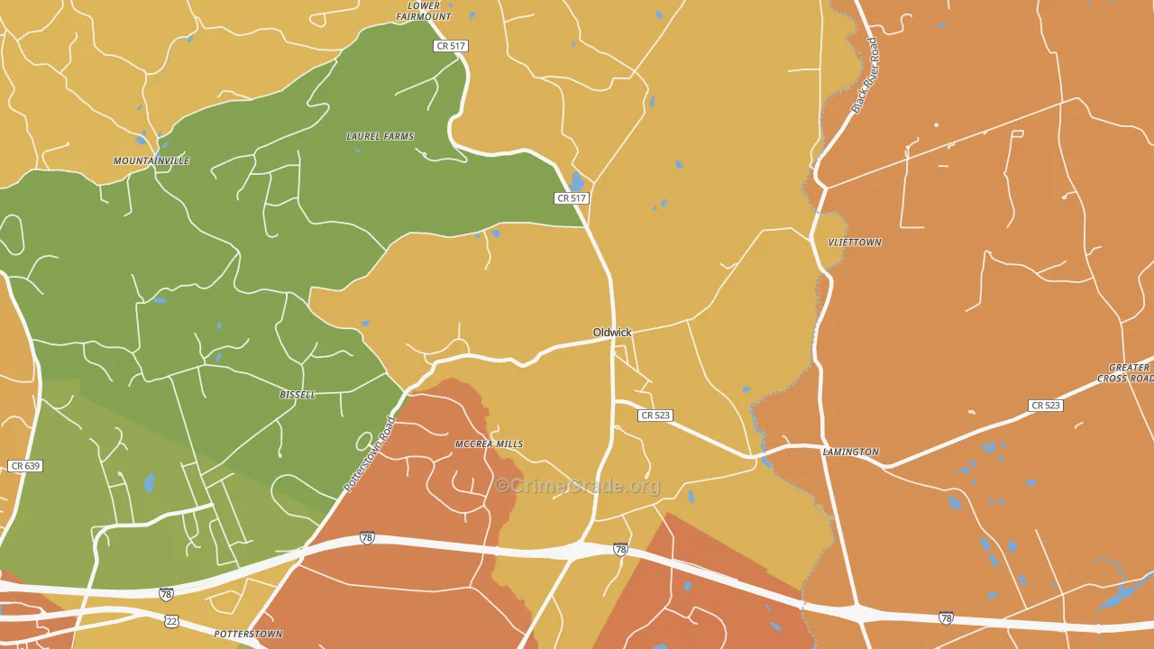 Oldwick, NJ Map of Burglary Rates