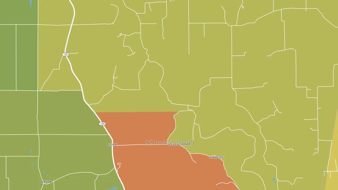 Olean, IN Map of Burglary Rates