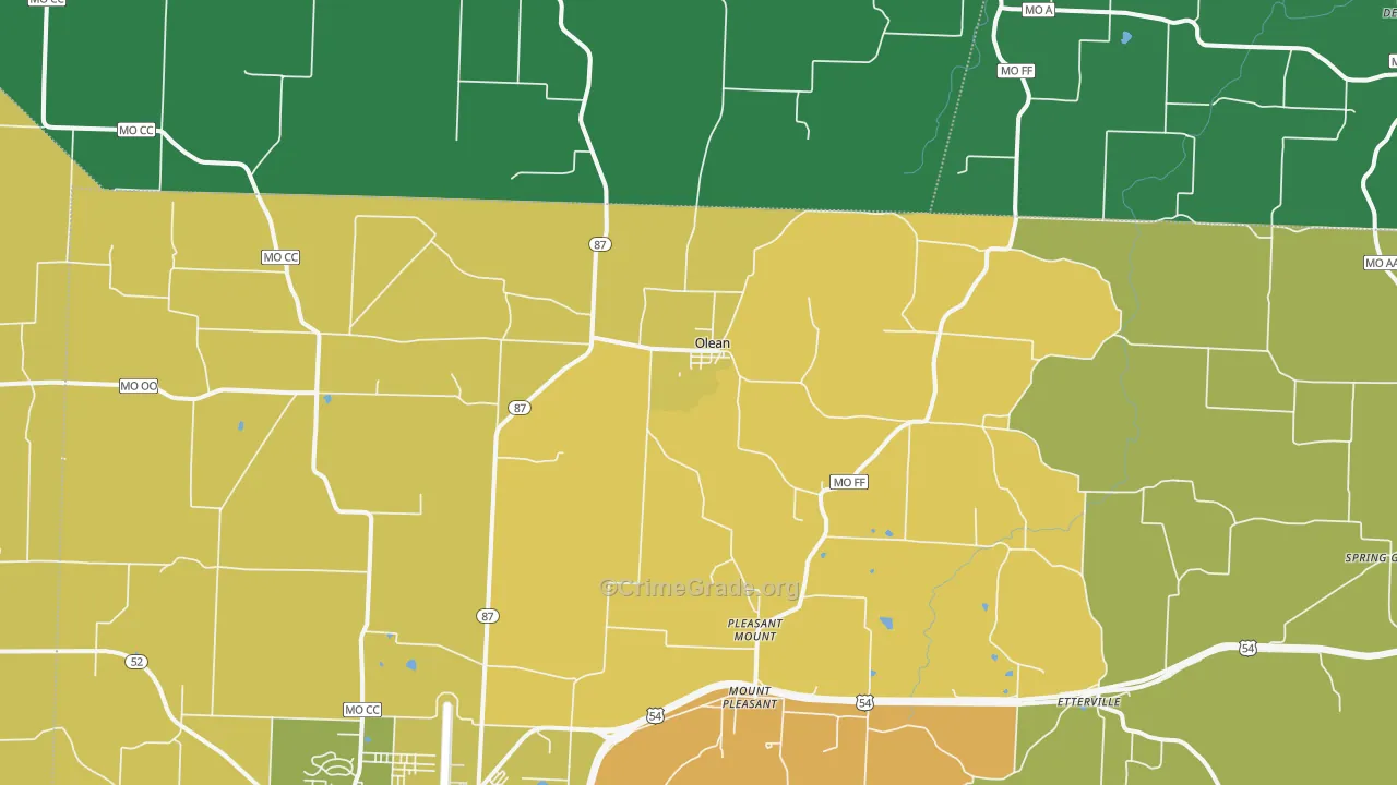 Olean, MO Map of Burglary Rates