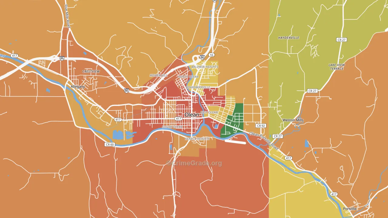Olean, NY Map of Burglary Rates